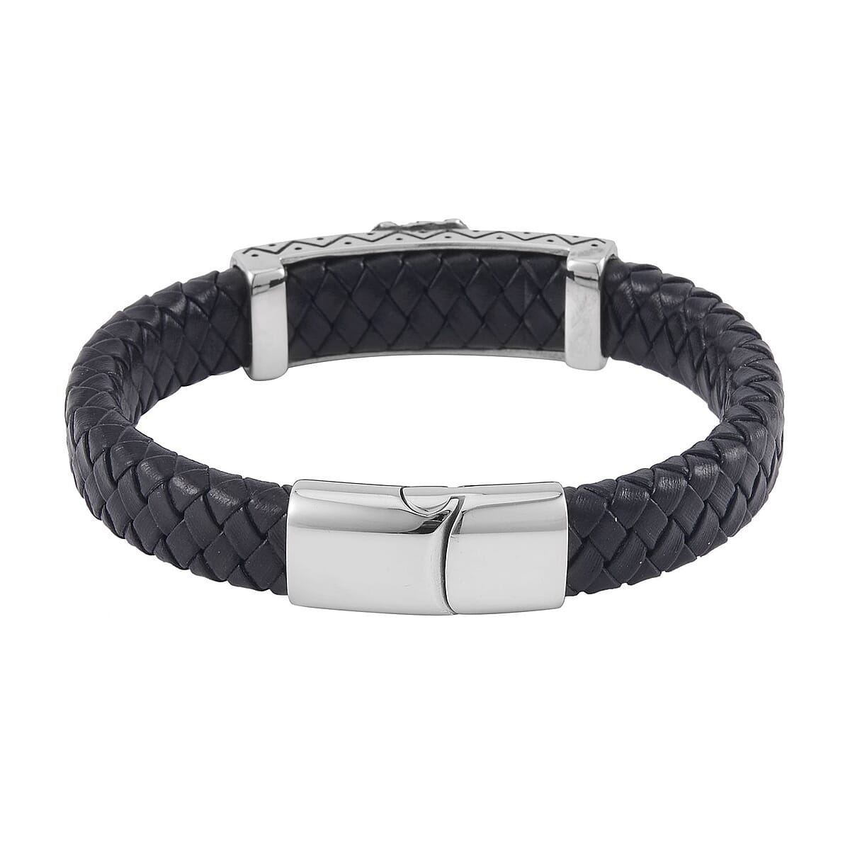 Lion Bracelet in Black Leather Cord and Black Oxidised Stainless Steel (8.50 In) image number 3