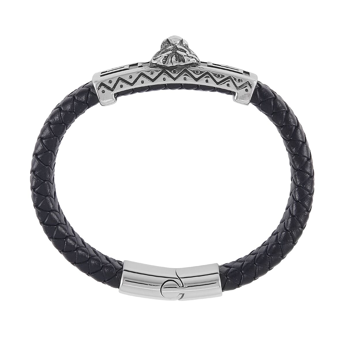 Lion Bracelet in Black Leather Cord and Black Oxidised Stainless Steel (8.50 In) image number 4