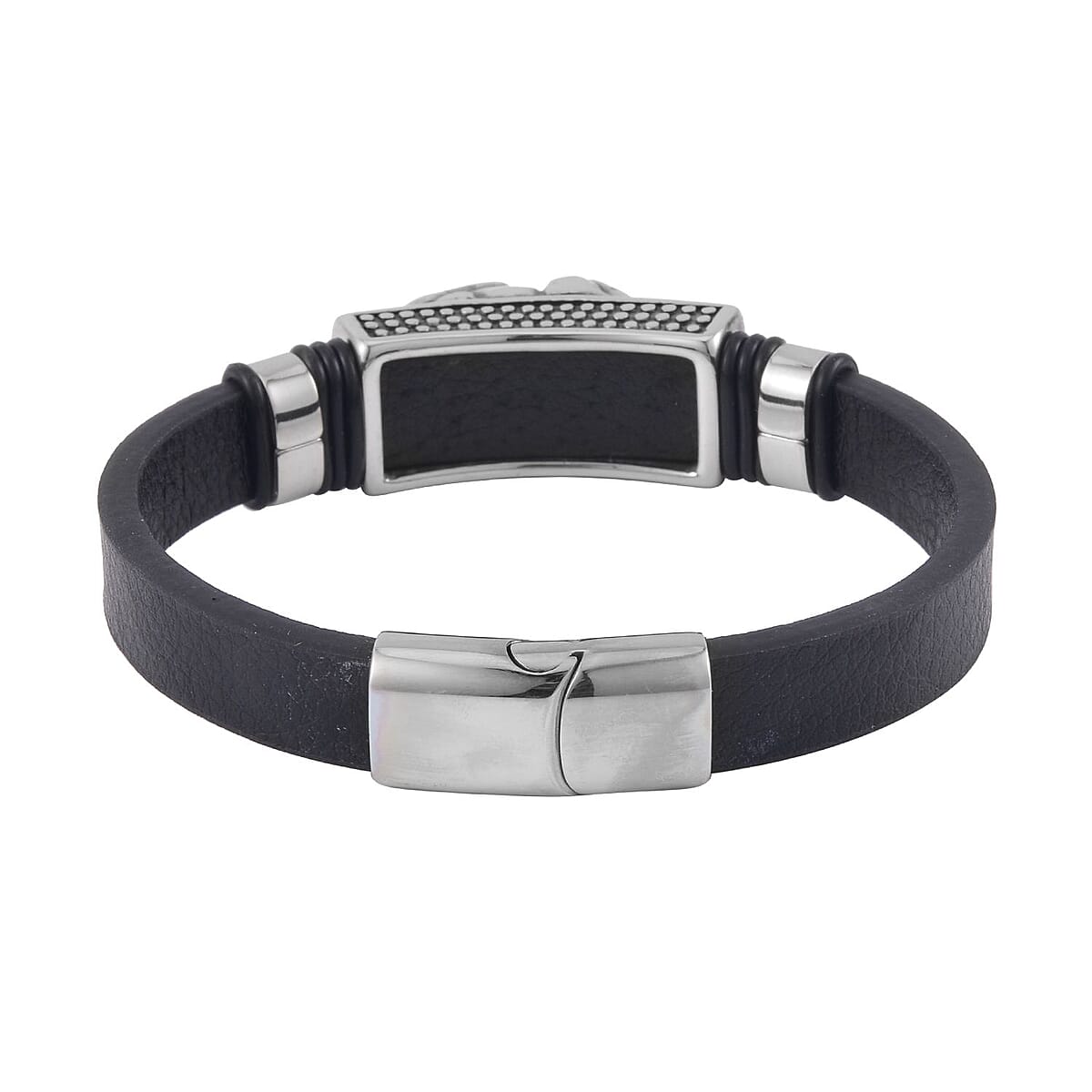 Pixiu Bracelet in Black Leather Cord and Black Oxidized Stainless Steel (8.50 In) image number 3
