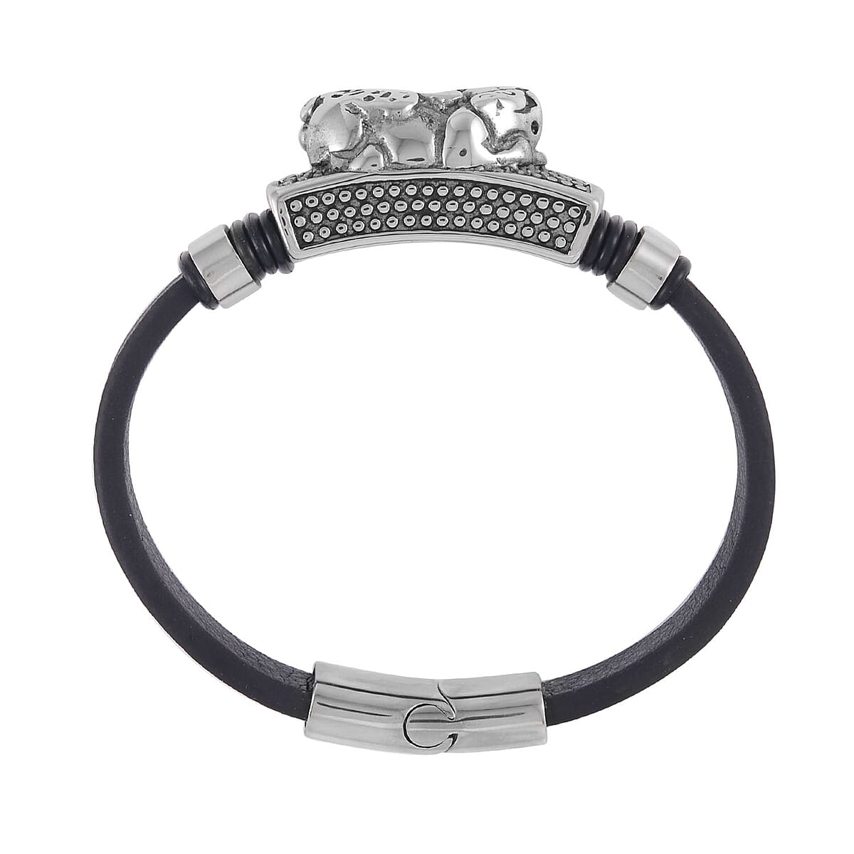 Pixiu Bracelet in Black Leather Cord and Black Oxidized Stainless Steel (8.50 In) image number 4