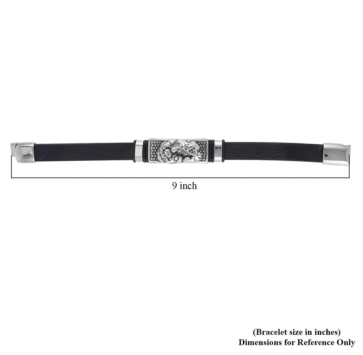 Pixiu Bracelet in Black Leather Cord and Black Oxidized Stainless Steel (8.50 In) image number 5