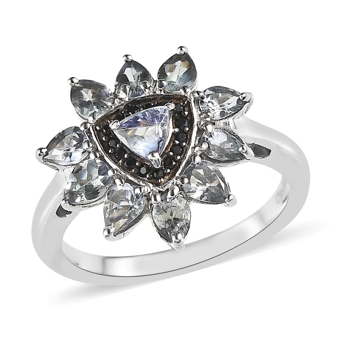 Green Tanzanite and Thai Black Spinel Ring in Platinum Over Sterling Silver 2.00 ctw (Del. in 5-7 Days) image number 0