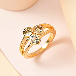Natural Golden Tanzanite 0.75 ctw 3 Stone Ring in Vermeil Yellow Gold Over Sterling Silver (Size 8)