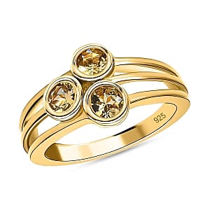 Natural Golden Tanzanite 0.75 ctw 3 Stone Ring in Vermeil Yellow Gold Over Sterling Silver (Size 8)