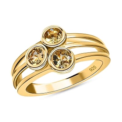 Natural Golden Tanzanite 0.75 ctw 3 Stone Ring in Vermeil Yellow Gold Over Sterling Silver (Size 8)