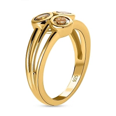 Natural Golden Tanzanite 0.75 ctw 3 Stone Ring in Vermeil Yellow Gold Over Sterling Silver (Size 8)