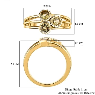 Natural Golden Tanzanite 0.75 ctw 3 Stone Ring in Vermeil Yellow Gold Over Sterling Silver (Size 8)