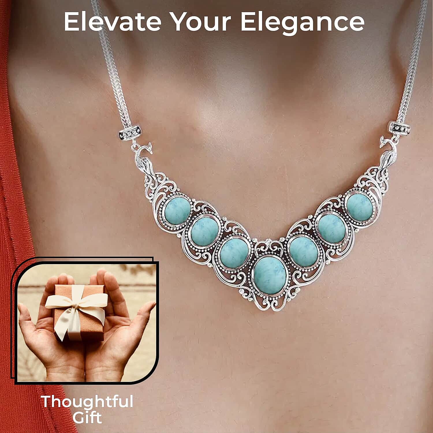 Larimar Necklace, Sterling Silver Necklace, 18 Inch Necklace, Filigree Necklace 21.65 ctw
