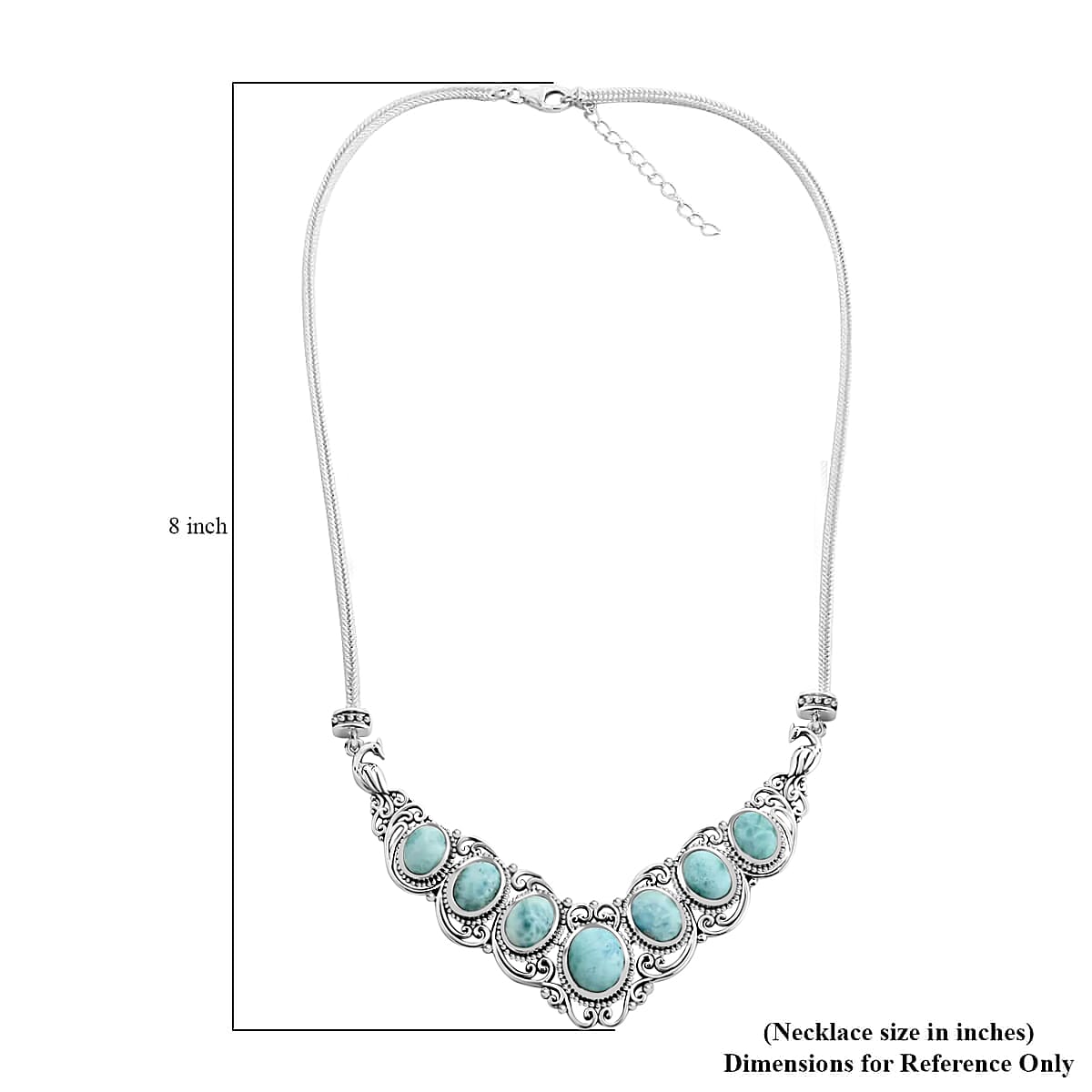 Larimar Necklace, Sterling Silver Necklace, 18 Inch Necklace, Filigree Necklace 21.65 ctw