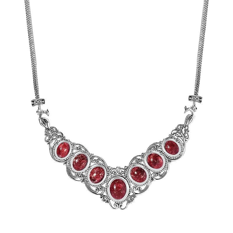 Norwegian Thulite 25.15 ctw Necklace, Sterling Silver Necklace, 18 Inch Necklace, Filigree Necklace