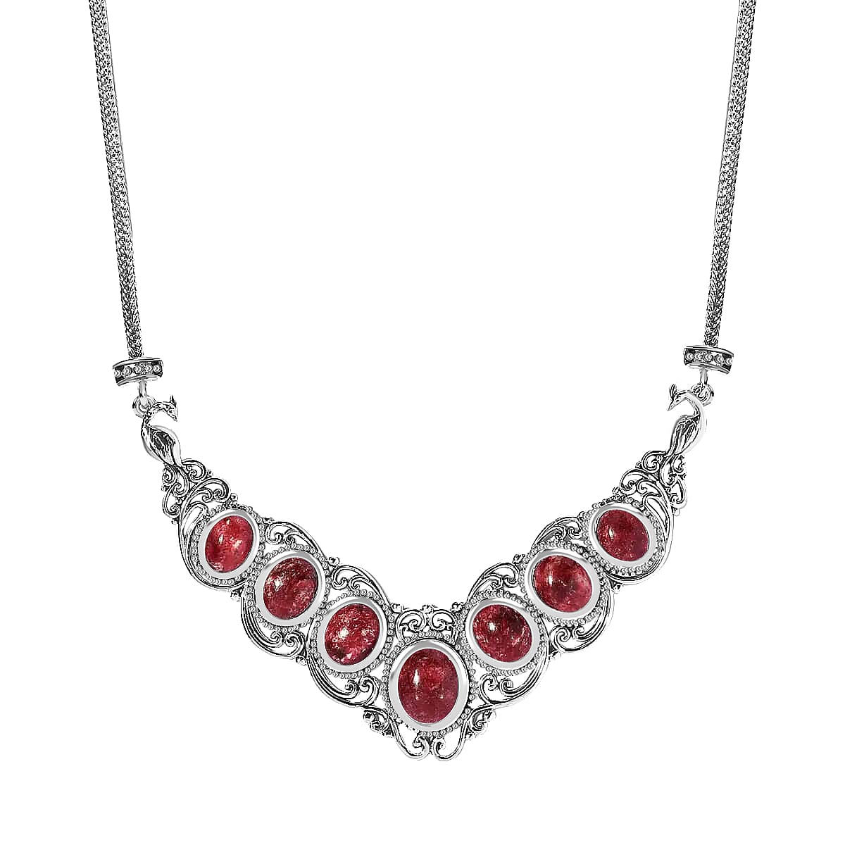 Norwegian Thulite Necklace, Sterling Silver Necklace, 18 Inch Necklace, Filigree Necklace 25.15 ctw image number 0