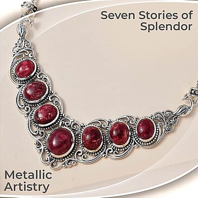 Norwegian Thulite 25.15 ctw Necklace, Sterling Silver Necklace, 18 Inch Necklace, Filigree Necklace