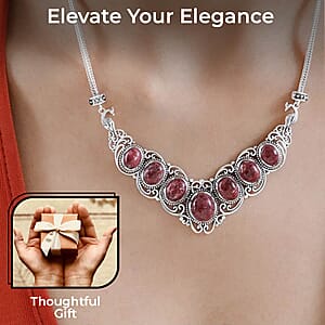 Norwegian Thulite 25.15 ctw Necklace, Sterling Silver Necklace, 18 Inch Necklace, Filigree Necklace