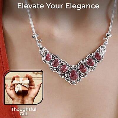 Norwegian Thulite 25.15 ctw Necklace, Sterling Silver Necklace, 18 Inch Necklace, Filigree Necklace