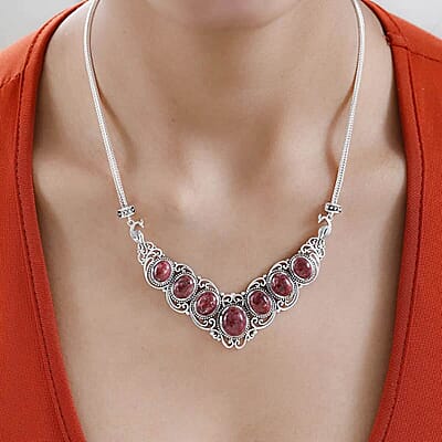 Norwegian Thulite 25.15 ctw Necklace, Sterling Silver Necklace, 18 Inch Necklace, Filigree Necklace