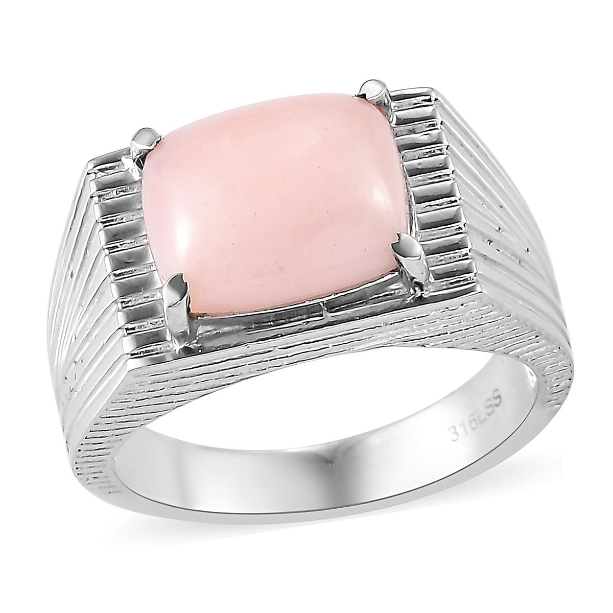 Premium Peruvian Pink Opal Men's Ring in Stainless Steel (Size 10.0) 4.25 ctw | Tarnish-Free, Waterproof, Sweat Proof Jewelry