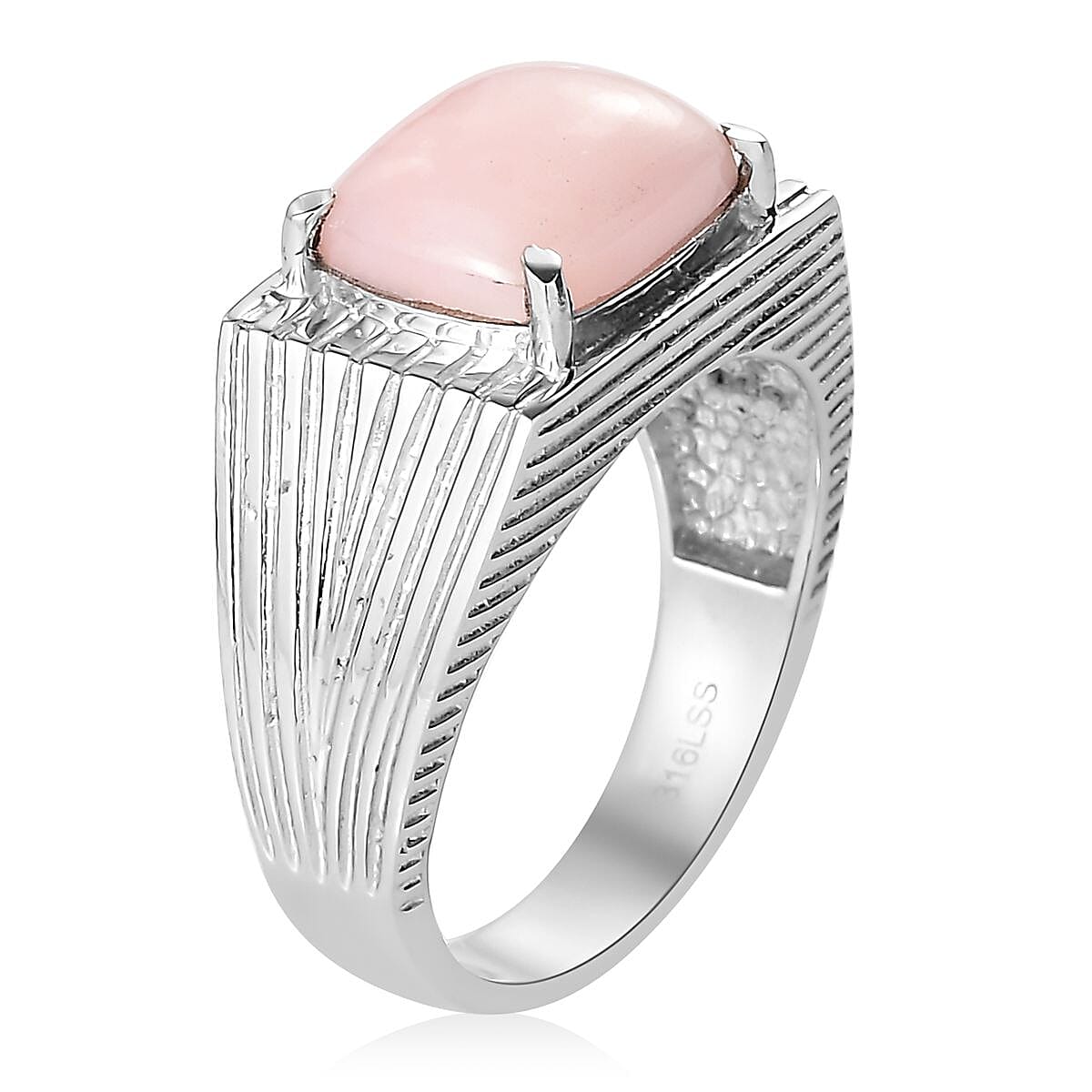 Premium Peruvian Pink Opal Men's Ring in Stainless Steel (Size 10.0) 4.25 ctw | Tarnish-Free, Waterproof, Sweat Proof Jewelry
