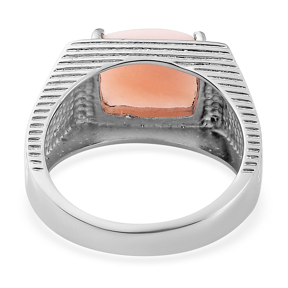 Premium Peruvian Pink Opal Men's Ring in Stainless Steel 4.25 ctw (Del. in 5-7 Days) image number 4