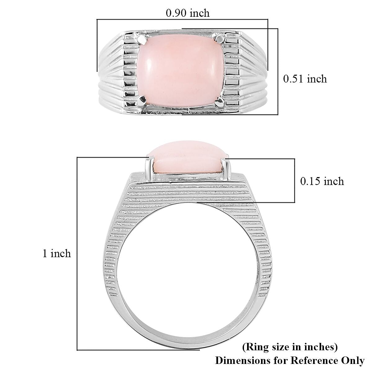 Premium Peruvian Pink Opal Men's Ring in Stainless Steel (Size 10.0) 4.25 ctw | Tarnish-Free, Waterproof, Sweat Proof Jewelry