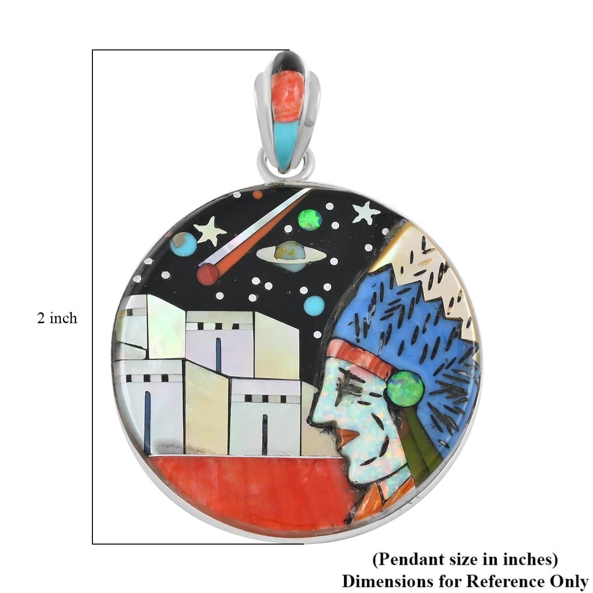 Santa Fe Style Multi Gemstone Old Pueblo Night Sky Stars Saturn Pendant in Sterling Silver 42.00 ctw image number 5