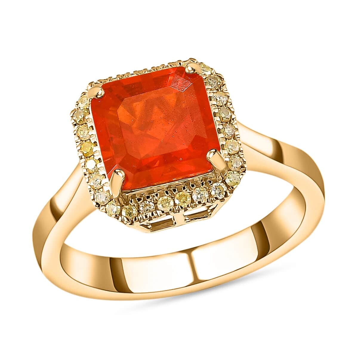 Luxoro 14K Yellow Gold AAA Crimson Fire Opal and I3 Natural Yellow Diamond Halo Ring 4 Grams 2.00 ctw (Del. in 5-7 Days) image number 0
