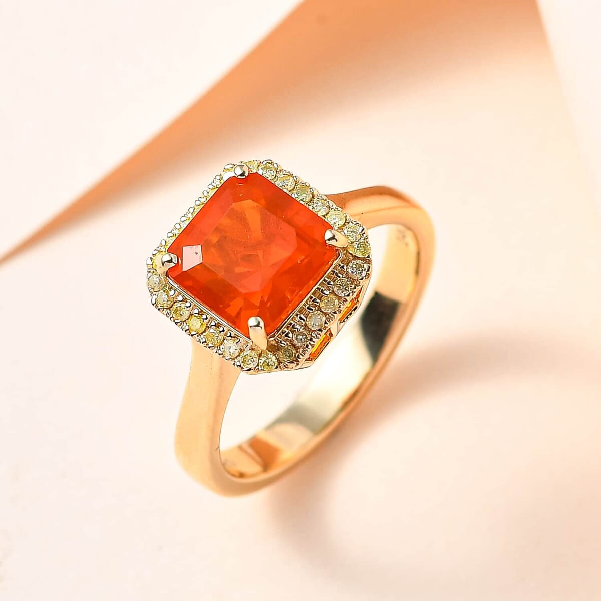 Luxoro 14K Yellow Gold AAA Crimson Fire Opal and I3 Natural Yellow Diamond Halo Ring 4 Grams 2.00 ctw (Del. in 5-7 Days) image number 1