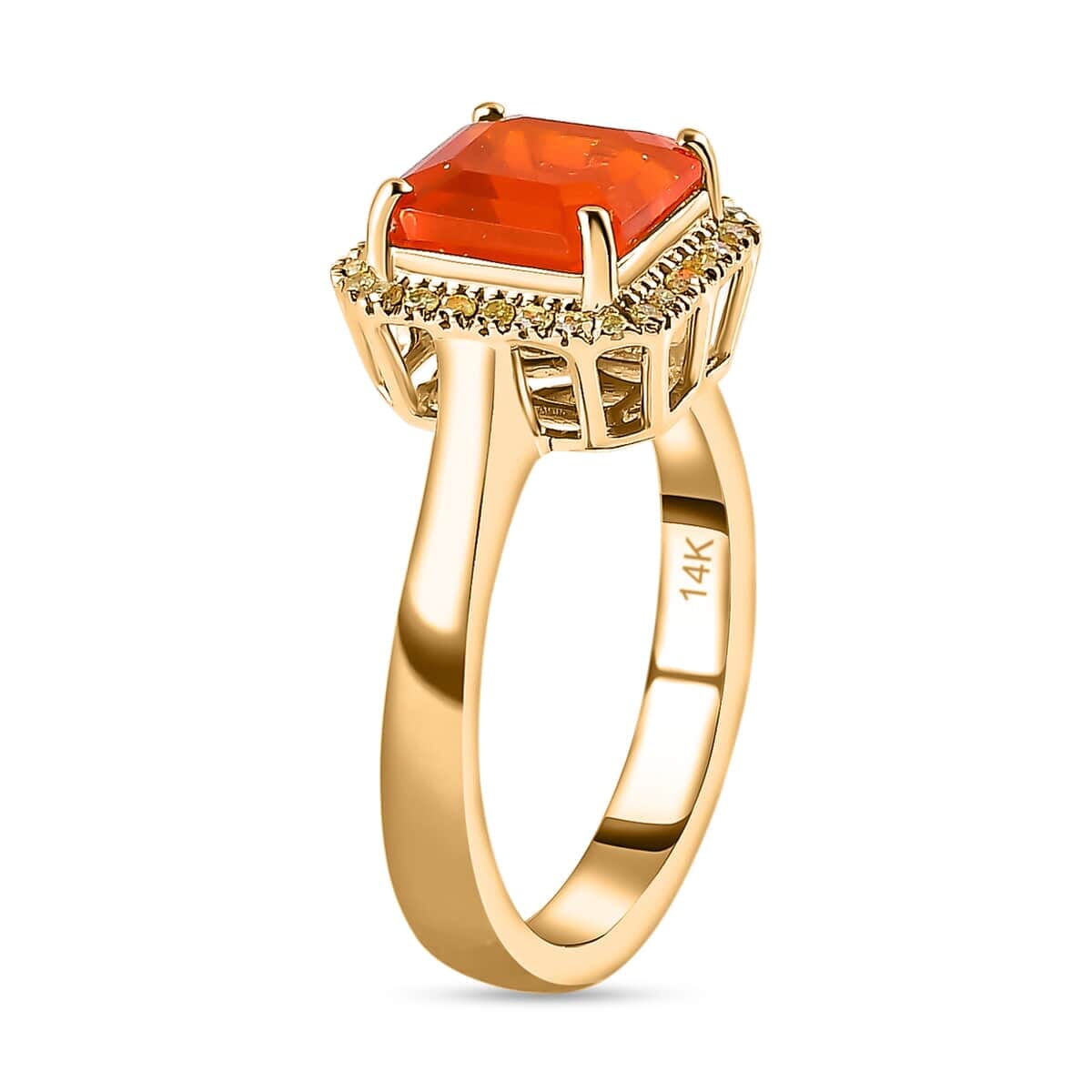 Luxoro 14K Yellow Gold AAA Crimson Fire Opal and I3 Natural Yellow Diamond Halo Ring 4 Grams 2.00 ctw (Del. in 5-7 Days) image number 3