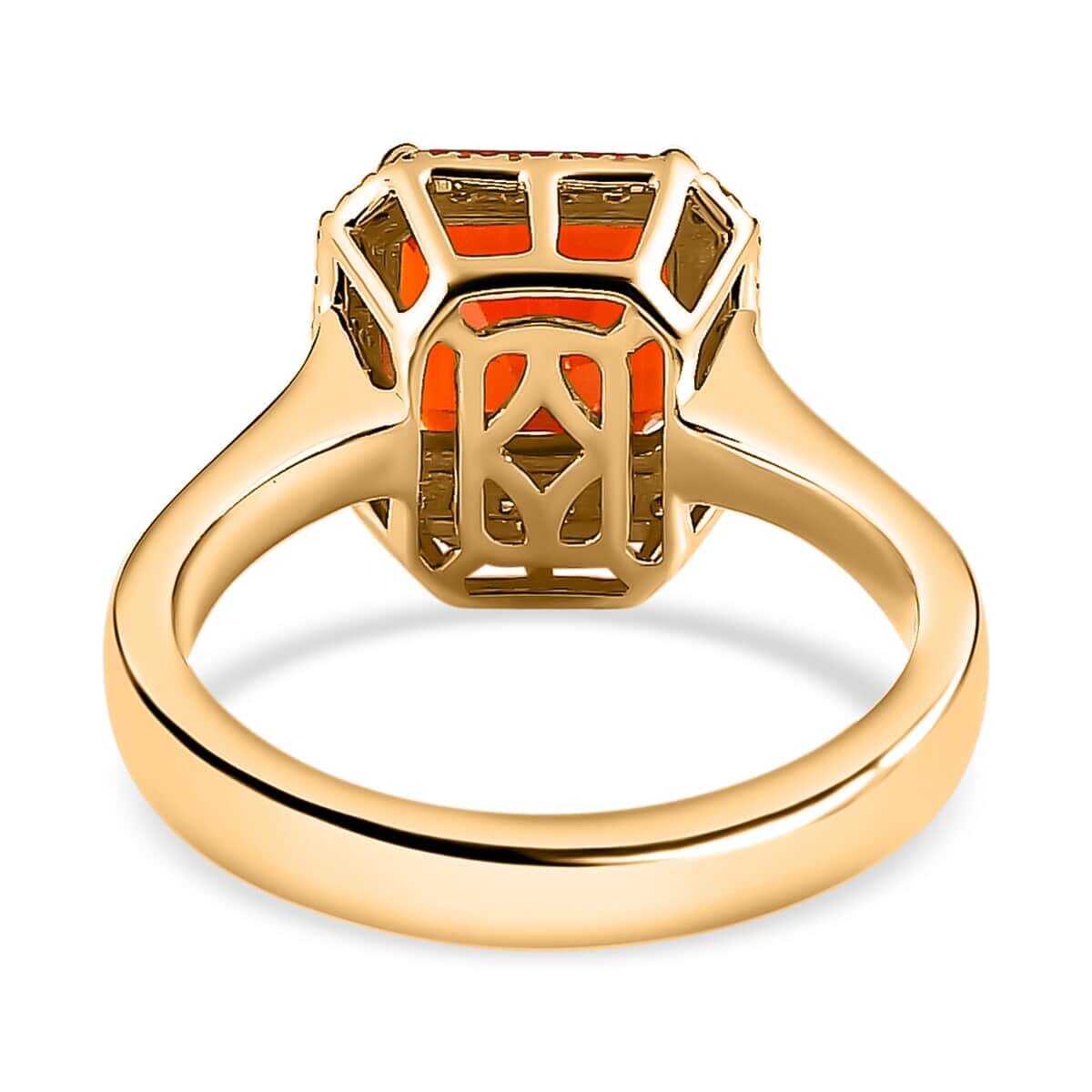 Luxoro 14K Yellow Gold AAA Crimson Fire Opal and I3 Natural Yellow Diamond Halo Ring 4 Grams 2.00 ctw (Del. in 5-7 Days) image number 4