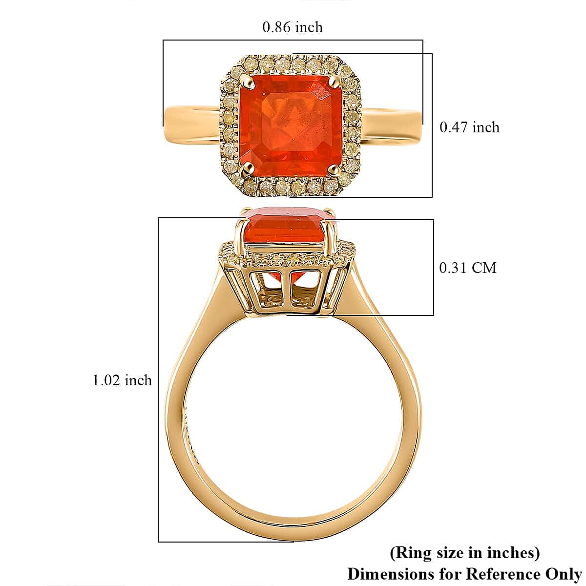 Luxoro 14K Yellow Gold AAA Mexican Fire Opal and I3 Natural Yellow Diamond Halo Ring (Size 10.0) 4 Grams 2.00 ctw