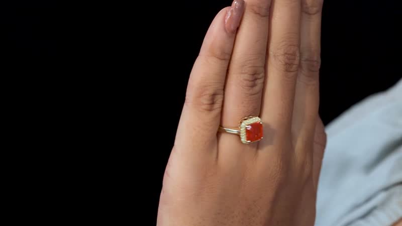 Luxoro 14K Yellow Gold AAA Crimson Fire Opal and I3 Natural Yellow Diamond Halo Ring 4 Grams 2.00 ctw (Del. in 5-7 Days)