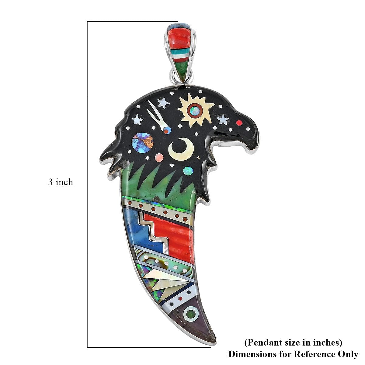 Santa Fe Style Multi Gemstone Native American Inspired Eagle Pendant in Sterling Silver 26.50 ctw image number 4