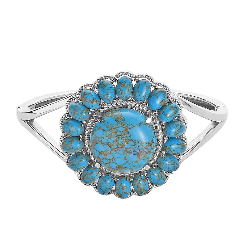 Composite Blue Turquoise Bangle Bracelet in Stainless Steel (6.50 in) 34.25 ctw