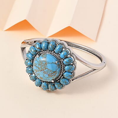 Composite Blue Turquoise Bangle Bracelet in Stainless Steel (6.50 in) 34.25 ctw