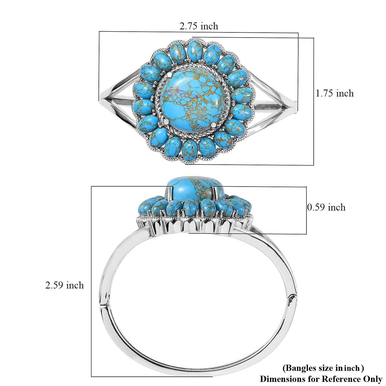 Composite Blue Turquoise Bangle Bracelet in Stainless Steel (6.50 in) 34.25 ctw