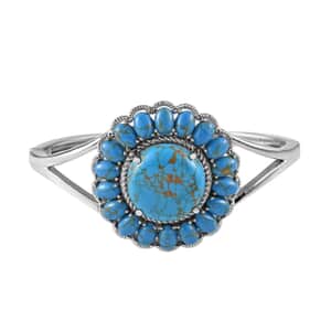 Mojave Blue Turquoise Bangle Bracelet in Stainless Steel (7.25 in) 34.25 ctw
