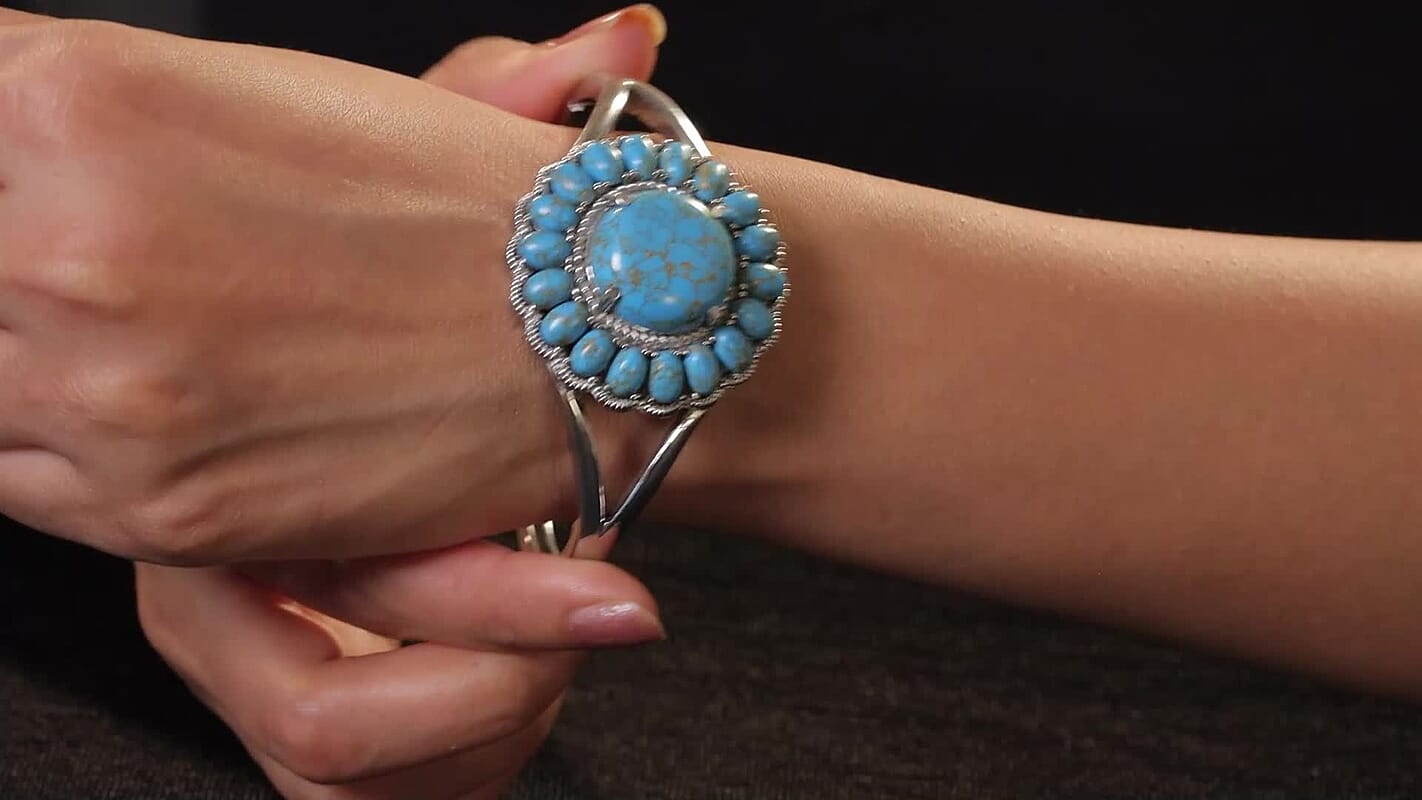Composite Blue Turquoise Bangle Bracelet in Stainless Steel (6.50 in) 34.25 ctw