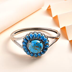 Composite Blue Turquoise Bangle Bracelet in Stainless Steel (7.25 in) 34.25 ctw