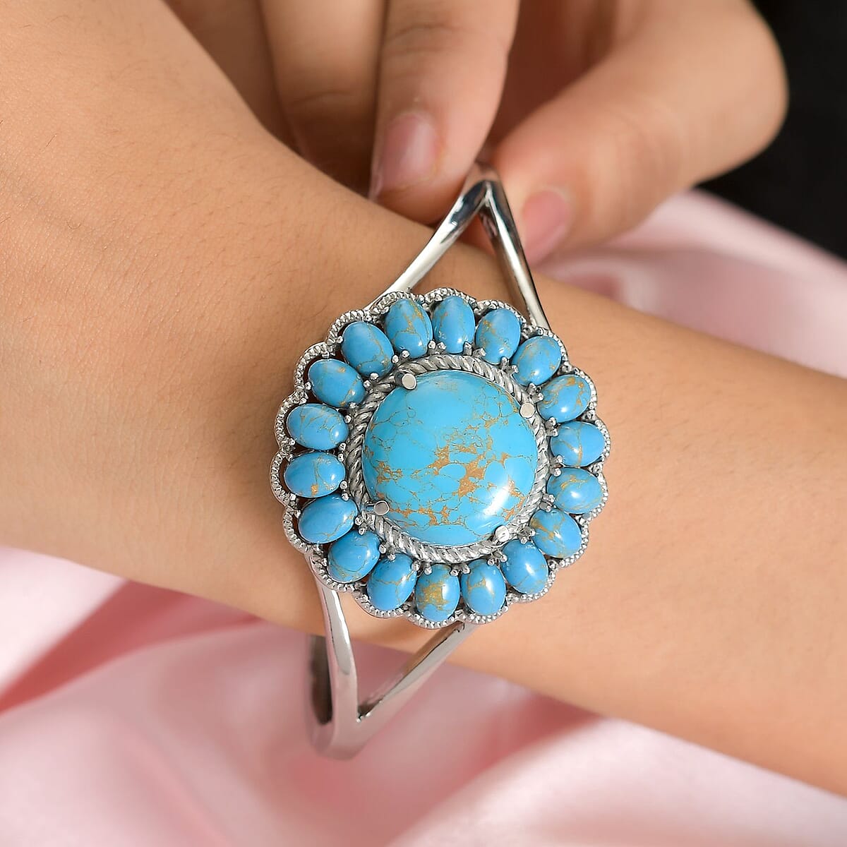 Composite Blue Turquoise Bangle Bracelet in Stainless Steel (7.25 in) 34.25 ctw image number 2