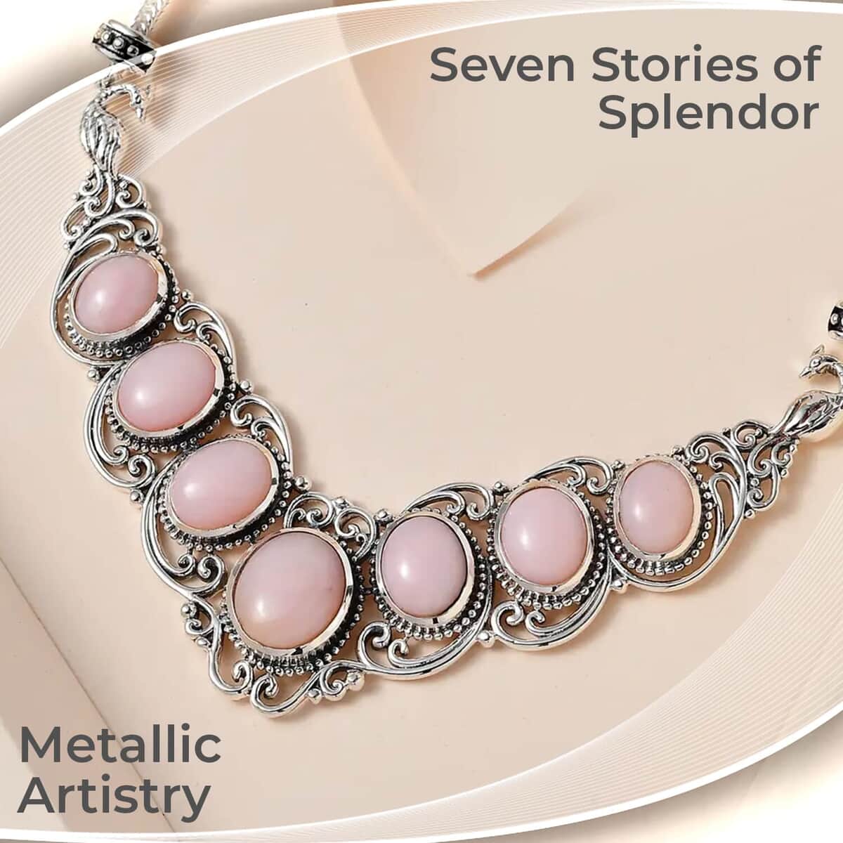 Peruvian Pink Opal 16.50 ctw Necklace, Sterling Silver Necklace, 18 Inch Necklace, Filigree Necklace image number 1