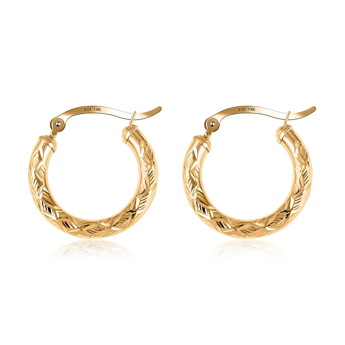 14K Yellow Gold 20x3mm Diamond Cut Hoop Earrings 1.28 Grams image number 3