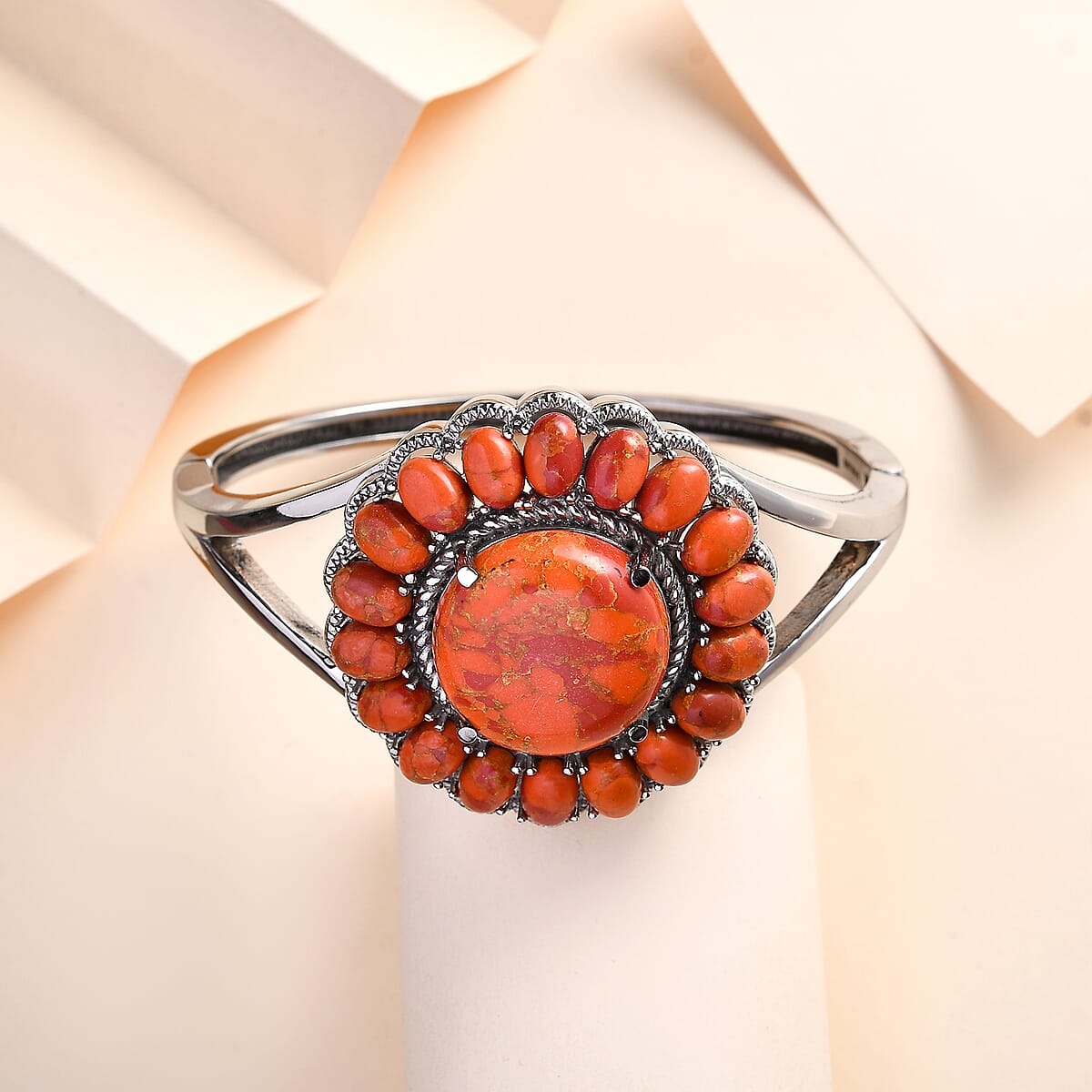 Composite Coral Bangle Bracelet in Stainless Steel (8.0 in) 33.20 ctw image number 1