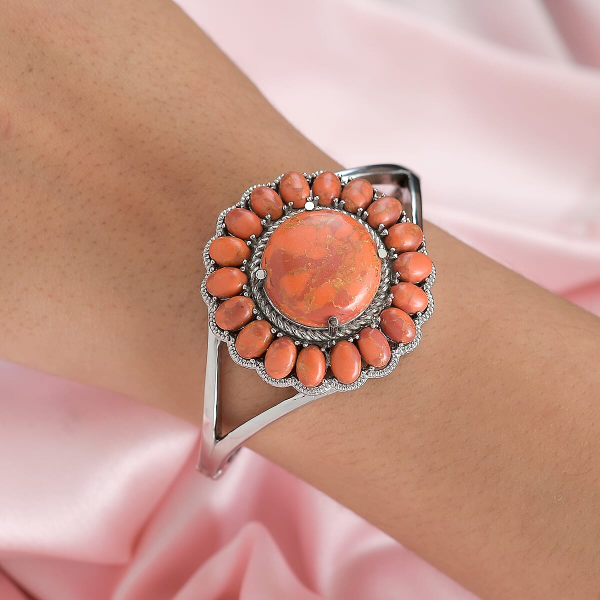 Composite Coral Bangle Bracelet in Stainless Steel (8.0 in) 33.20 ctw image number 2