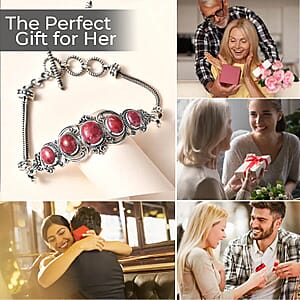 Norwegian Thulite Bracelet, Sterling Silver Bracelet, Five Stone Bracelet, Filigree Bracelet (7.25 In) 17.35 ctw