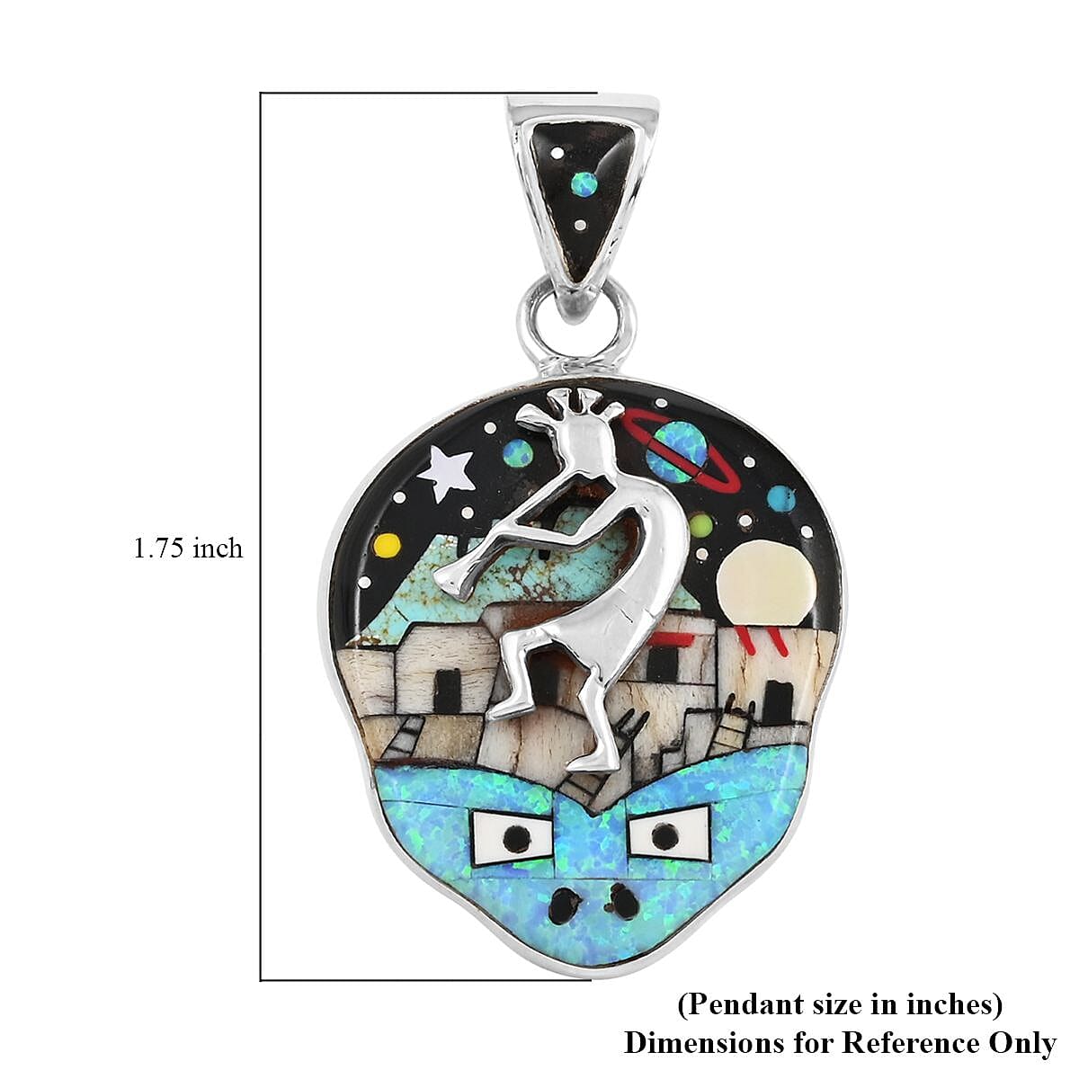 Santa Fe Style Multi Gemstone Old Pueblo Night Sky Stars Saturn Pendant in Sterling Silver 20.00 ctw image number 4