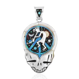 Santa Fe Style Multi Gemstone Skull City Night Sky Galaxy Inlay Pendant in Sterling Silver 31.25 ctw