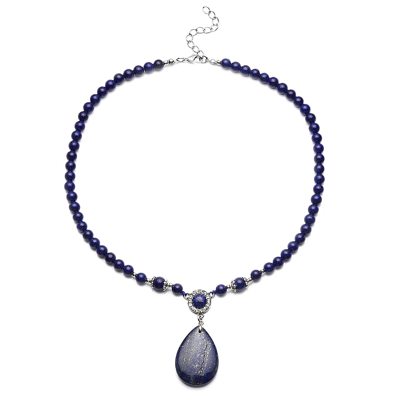 Lapis Lazuli and Austrian Crystal 167.00 ctw Beaded Necklace in Silvertone 18-20 Inches