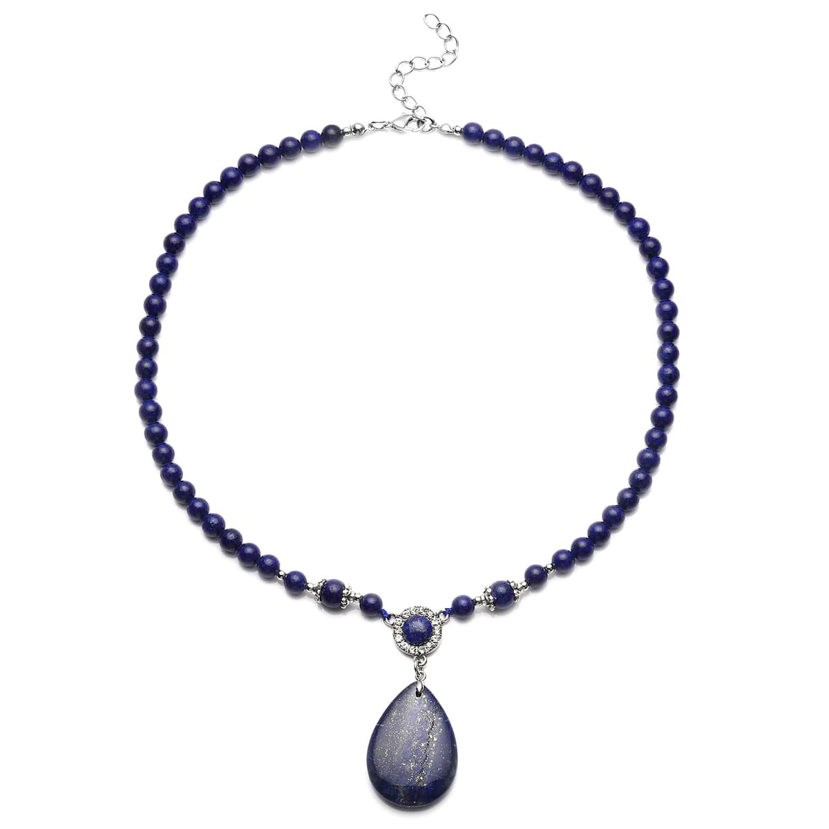 Lapis Lazuli and Austrian Crystal Beaded Necklace 18-20 Inches in Silvertone 167.00 ctw image number 0