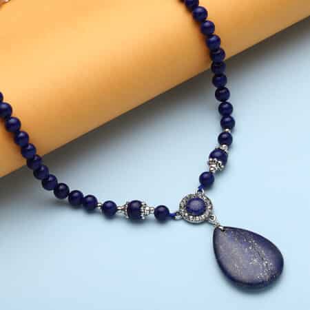 Lapis Lazuli and Austrian Crystal Beaded Necklace 18-20 Inches in Silvertone 167.00 ctw image number 1