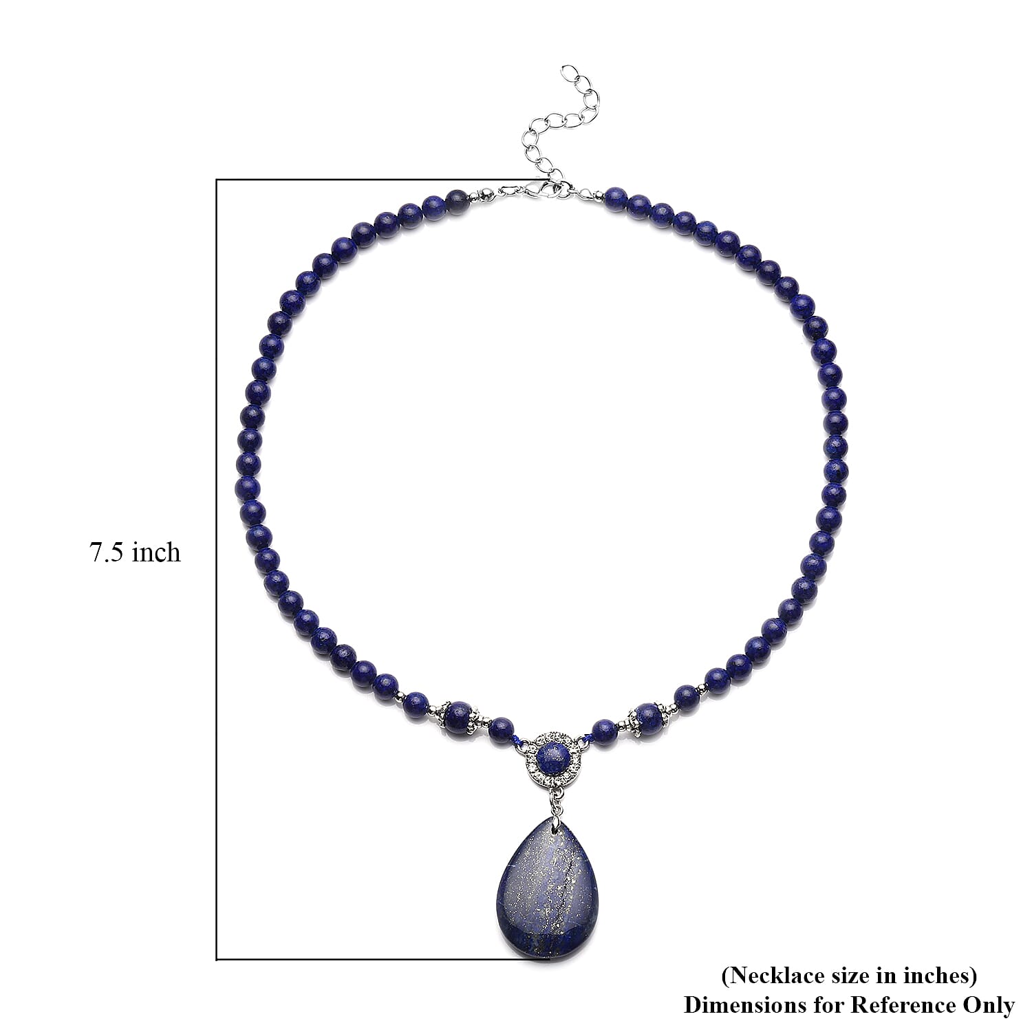 Lapis Lazuli and Austrian Crystal 167.00 ctw Beaded Necklace in Silvertone 18-20 Inches