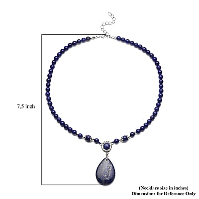 Lapis Lazuli and Austrian Crystal 167.00 ctw Beaded Necklace in Silvertone 18-20 Inches